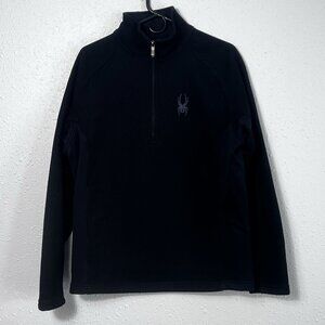 Spyder 1/4 Zip Hoodie Pullover Fleece Core Sweater Waffle Knit Black Size Med